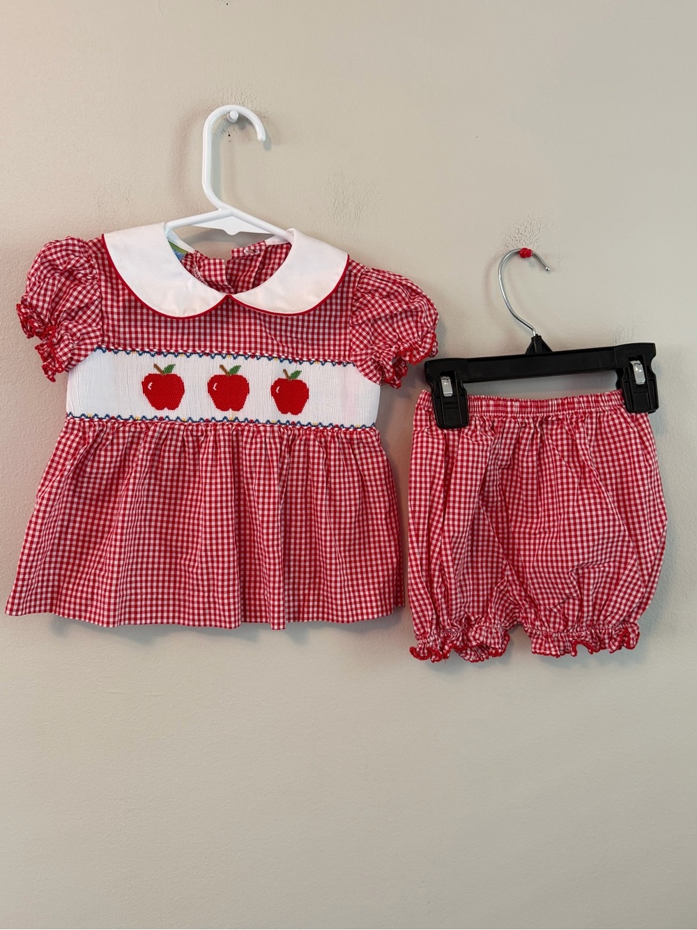 Velani Classics Red Gingham Apple Smocked Set